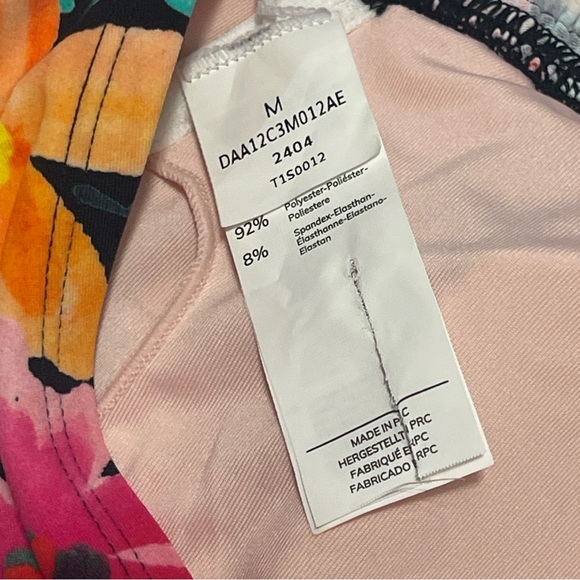 Floral Pink Smocked Bandeau Mid Rise Two Piece Bikini Set Adjustable Halter Top - Picture 14 of 15